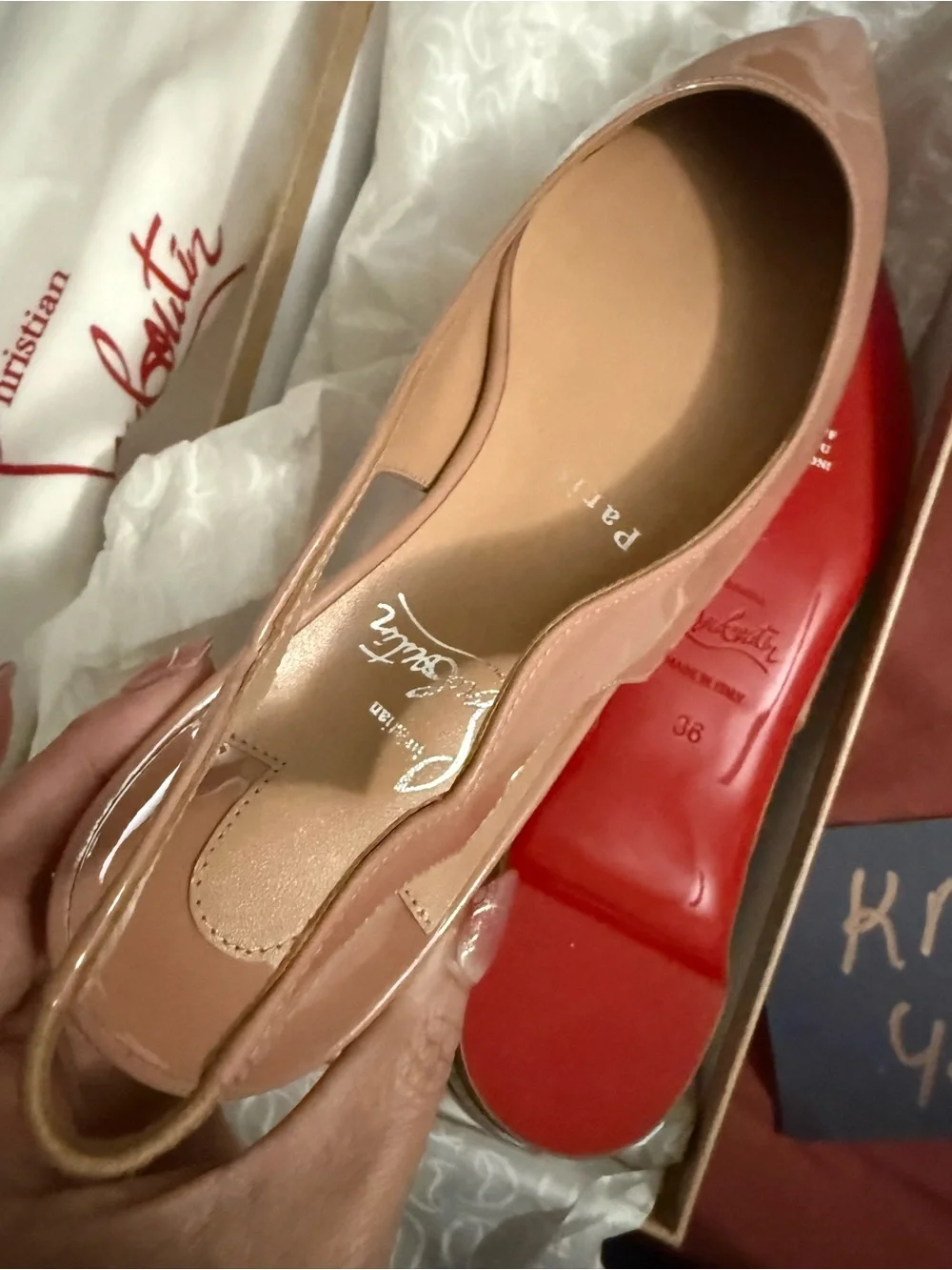 NEW Christian Louboutin Nude Patent Slingback Pumps - Picture 5 of 8